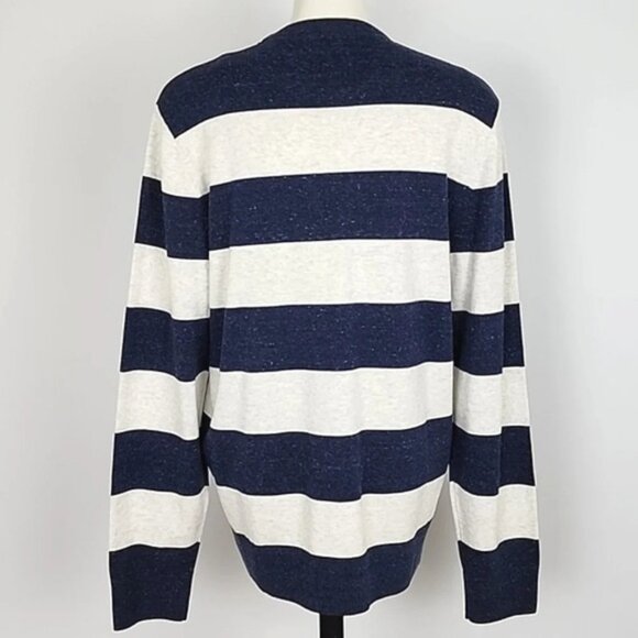 NWT Gap Mainstay Crewneck Long Sleeves Top Speckled Navy Off White Bands Size L - Picture 3 of 10